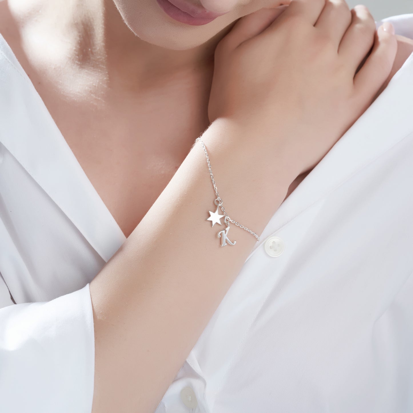 Silver Star and Initial Bracelet