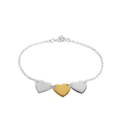 Personalized Eternal Name Sterling Silver & Gold Triple Heart Bracelet