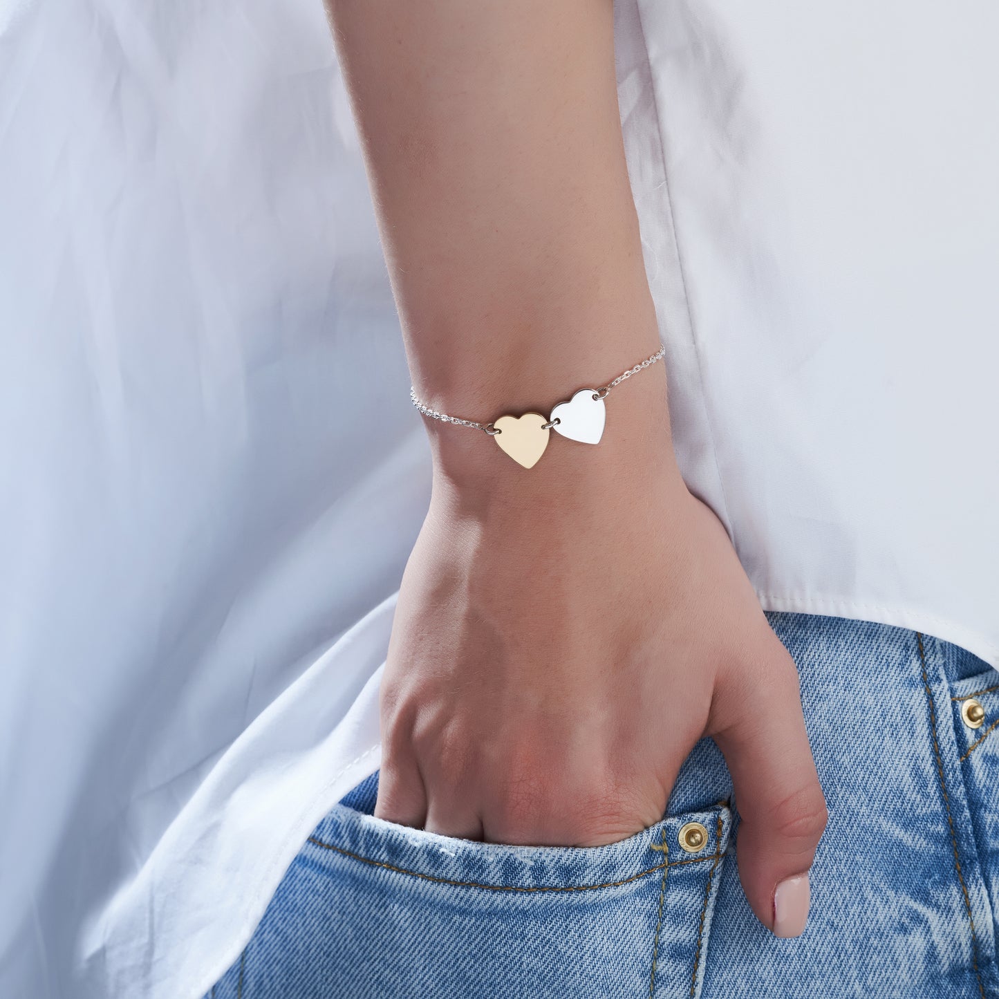 Personalized Eternal Name Silver & Gold Heart Bracelet