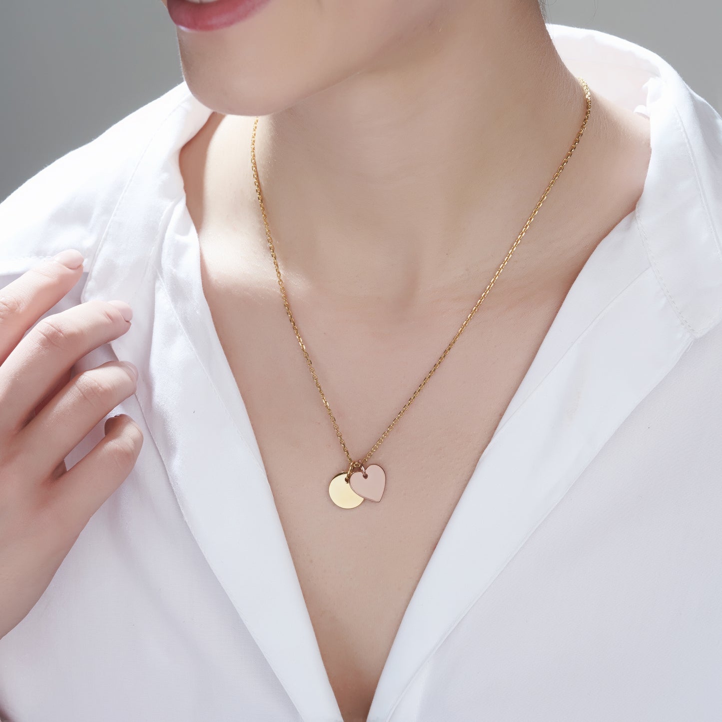Personalized Eternal Disc Initial & Heart Pendant - Mixed Metal