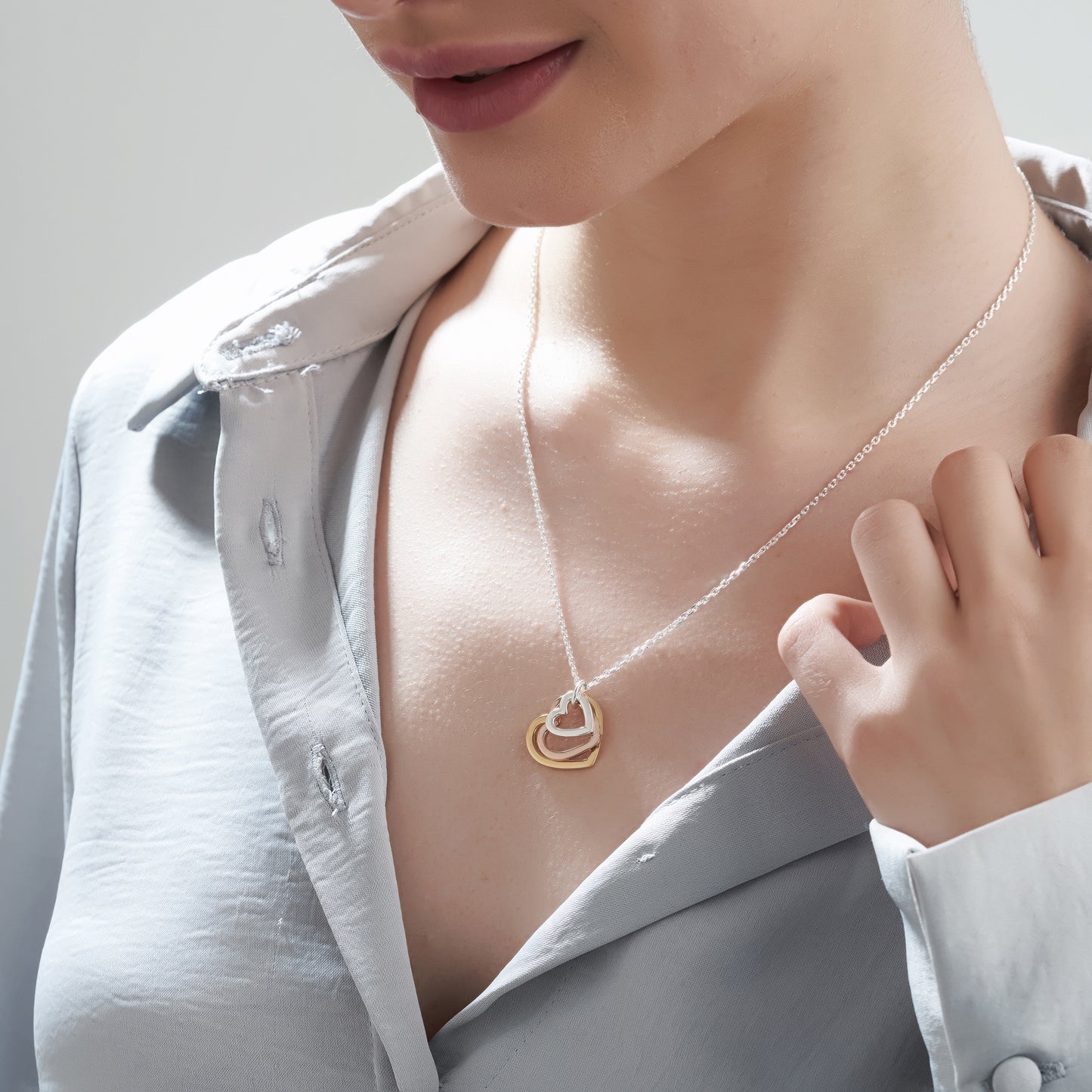 Love in Bloom Triple Heart Ring Pendant - Mixed Metal